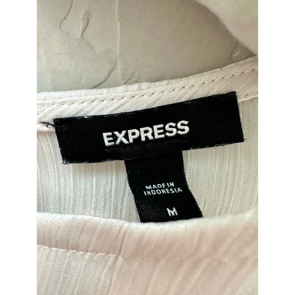 EXPRESS | Ivory Cream Silky Long Sleeve Blouse Top | Medium - Picture 5 of 6